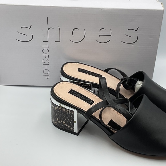 NWT Topshop Women’s Black Sandals/Long, Tie Up/Lace Up Strap/Animal Print - Picture 3 of 13